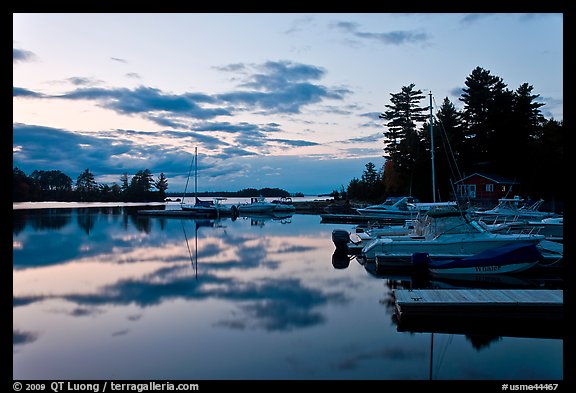 Beaver Cove Marina and Moosehead Lake at dusk, Greenville. Maine, USA