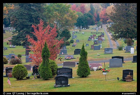 Grassy cemetery in the fall, Greenville. Maine, USA