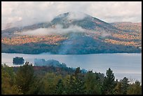 Autumn scenery with lake and clouds lifting up. Maine, USA ( color)