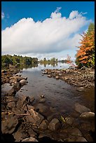 Stream, trees in autumn foliage, Beaver Cove. Maine, USA (color)
