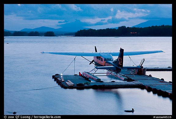 Floatplane at dusk, Ambajejus Lake. Maine, USA