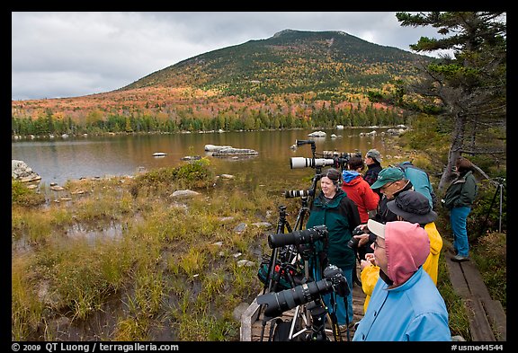 Photographers waiting for moose, Sandy Stream Pond. Baxter State Park, Maine, USA (color)