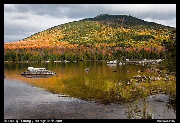 South Turner Mountain reflected in Sandy Stream Pond in autumn. Baxter State Park, Maine, USA