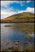 Forested mountain with fall foliage and pond. Baxter State Park, Maine, USA (color)