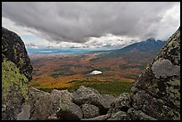 Mountain scenery in fall seen between boulders. Baxter State Park, Maine, USA ( color)