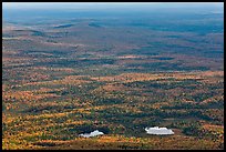 Ponds and forested landscape in autumn with spots of light. Baxter State Park, Maine, USA ( color)