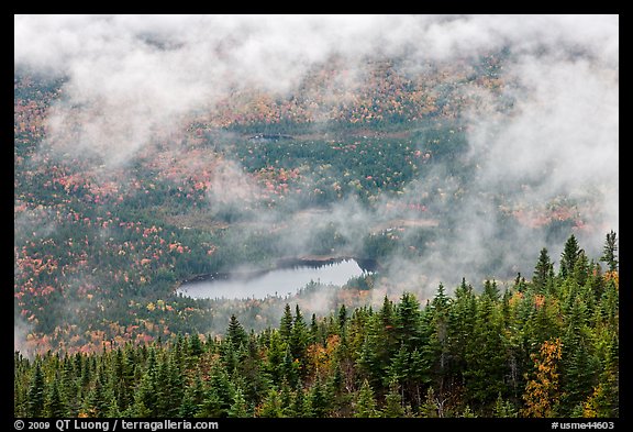 Clouds lifting above fall landscape. Baxter State Park, Maine, USA