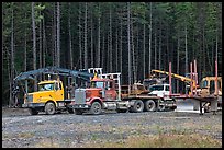 Forestry vehicles in a clearing. Maine, USA