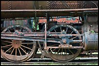 Wheels and pistons of vintage locomotive. Allagash Wilderness Waterway, Maine, USA ( color)