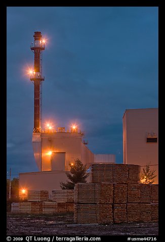 Lumber mill at dusk, Ashland. Maine, USA (color)