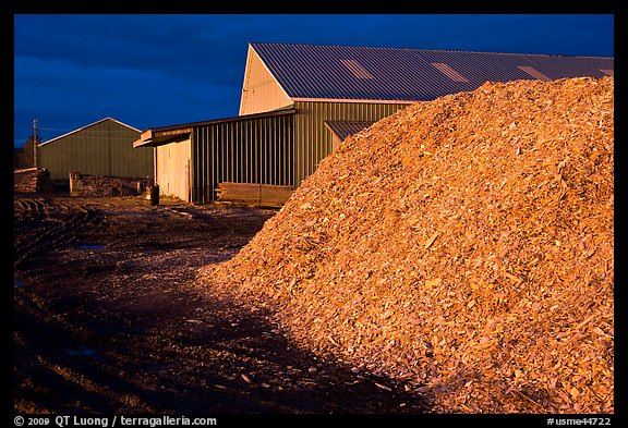 Sawdust in lumber mill at night, Ashland. Maine, USA (color)