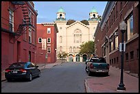 Brick buildings and church on Columbia Street. Bangor, Maine, USA ( color)