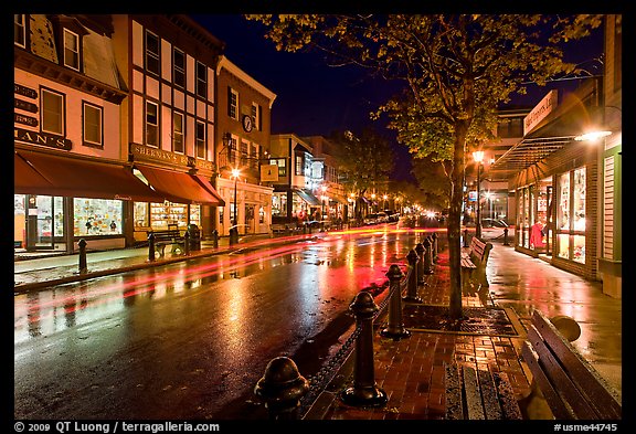 Main street at night. Bar Harbor, Maine, USA (color)