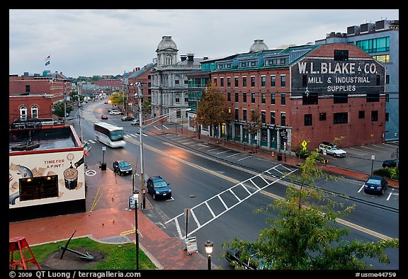 Street seen from above, dawn. Portland, Maine, USA (color)