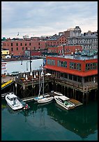 Boats, harbor, and historic buildings. Portland, Maine, USA
