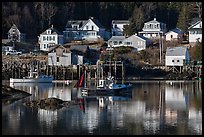 Fishing boats and houses. Stonington, Maine, USA (color)
