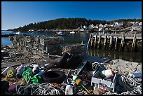 Fishing gear and harbor. Stonington, Maine, USA