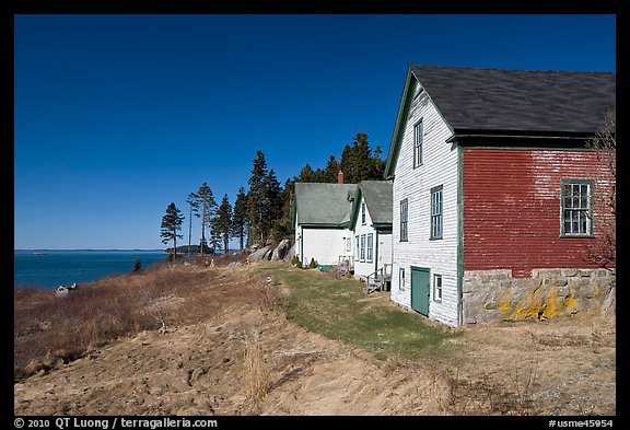 Historic houses and Penobscot Bay. Stonington, Maine, USA