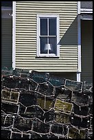 Lobster traps and window. Stonington, Maine, USA
