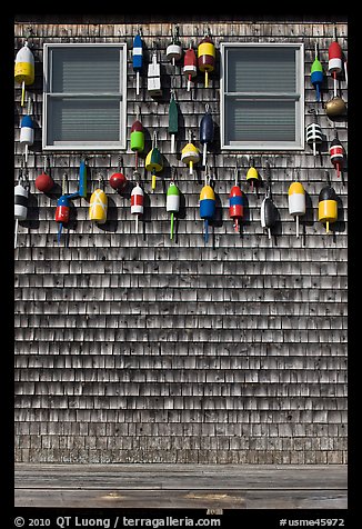 Facade decorated with buoys. Maine, USA