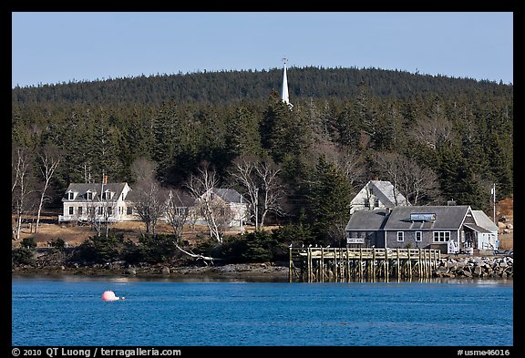 General store and church steeple. Isle Au Haut, Maine, USA