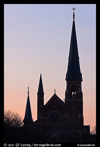 Cathedral spires backlit at dawn. Portland, Maine, USA