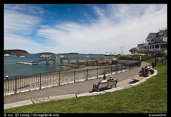 Shore path and harbor. Bar Harbor, Maine, USA (color)