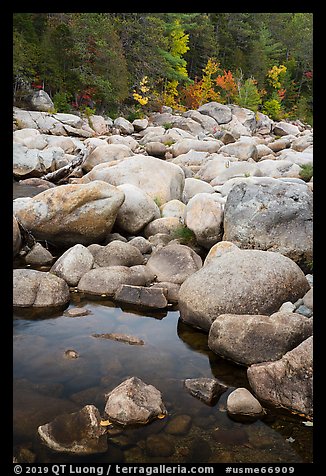 Boulders near Orin Falls in autumn. Katahdin Woods and Waters National Monument, Maine, USA (color)