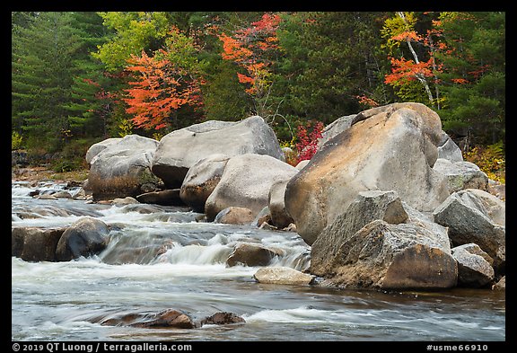 Whitewater of Wassatotaquoik Stream with boulders at Orin Falls. Katahdin Woods and Waters National Monument, Maine, USA