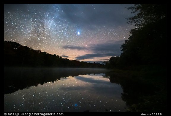 East Branch Penobscot River from Lunksoos Camp with stars. Katahdin Woods and Waters National Monument, Maine, USA