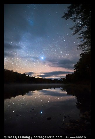 East Branch Penobscot River from Lunksoos Camp with stary sky. Katahdin Woods and Waters National Monument, Maine, USA (color)