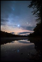 East Branch Penobscot River from Lunksoos Camp with stary sky. Katahdin Woods and Waters National Monument, Maine, USA ( color)