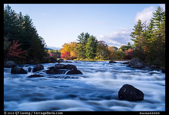 Haskell Rock Pitch and trees in autumn foliage, East Branch Penobscot River. Katahdin Woods and Waters National Monument, Maine, USA