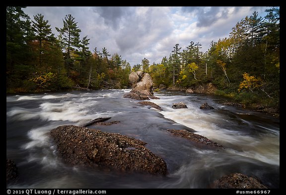 East Branch Penobscot River rapids and Haskell Rock. Katahdin Woods and Waters National Monument, Maine, USA