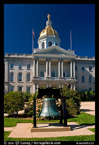 Bell and New Hampshire state capitol. Concord, New Hampshire, USA