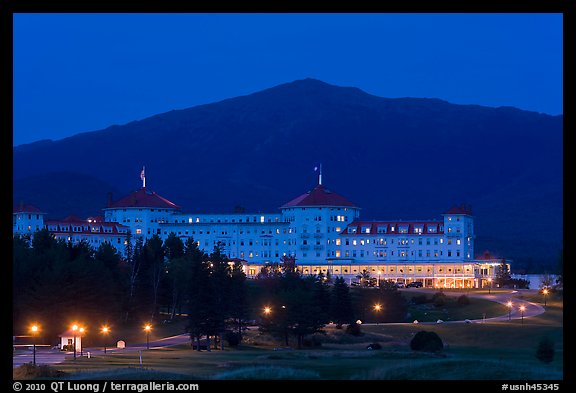 Mount Washington hotel at night, Bretton Woods. New Hampshire, USA (color)