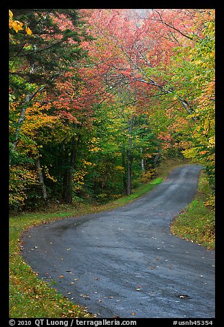 Rural road in the fall, White Mountain National Forest. New Hampshire, USA