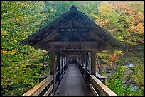 Covered footbridge in autumn, Franconia Notch State Park. New Hampshire, USA