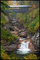 Covered bridge high above creek, Franconia Notch State Park. New Hampshire, USA