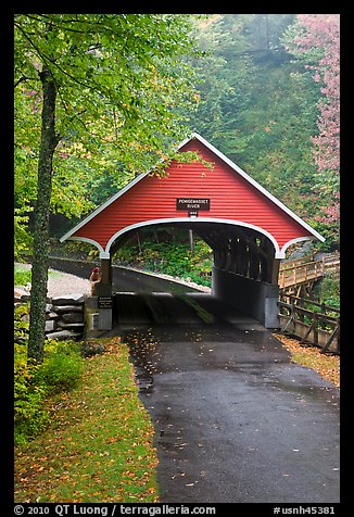 Pemigewasset River covered bridge, Franconia Notch State Park. New Hampshire, USA (color)