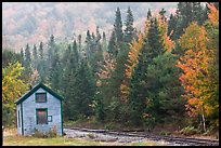Shack and railway tracks in the fall, White Mountain National Forest. New Hampshire, USA (color)