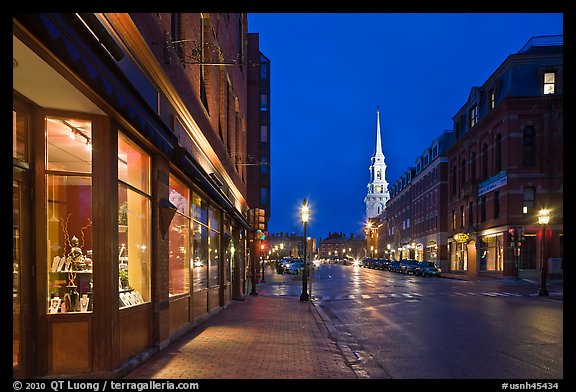 Congress Street and church by night. Portsmouth, New Hampshire, USA (color)
