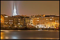 Waterfront and church by night. Portsmouth, New Hampshire, USA
