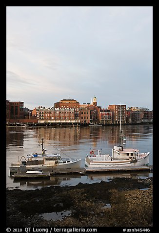 Fishing boats and Portsmouth skyline. Portsmouth, New Hampshire, USA (color)