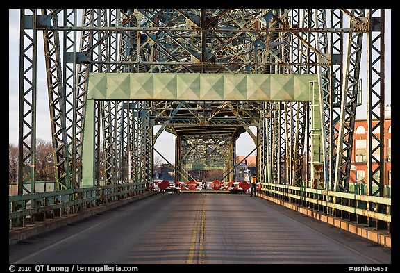 Roadway and lift bridge opening. Portsmouth, New Hampshire, USA