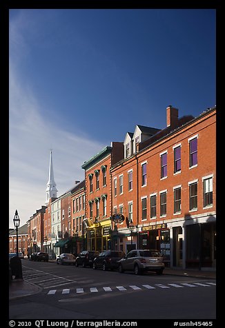 Brick buildings and church. Portsmouth, New Hampshire, USA