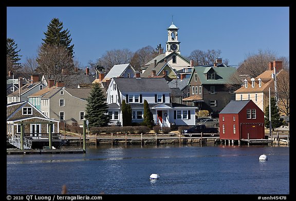 Old wooden houses and church. Portsmouth, New Hampshire, USA (color)