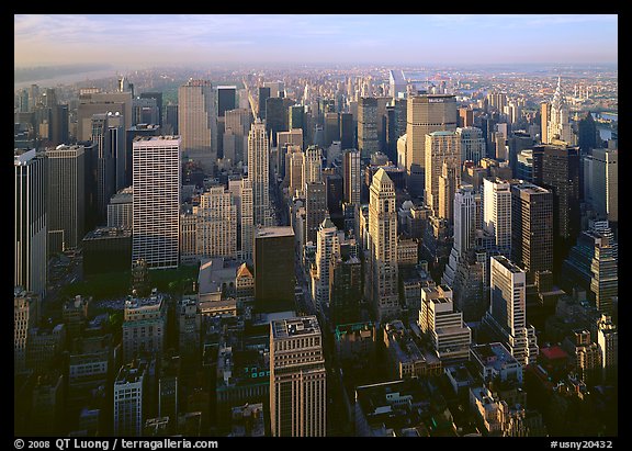 Mid-town Manhattan skyscrapers from above, late afternoon. NYC, New York, USA