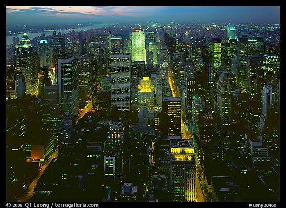 Looking North from the Empire State Building, dusk. NYC, New York, USA
