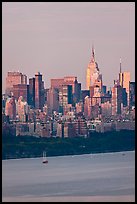 Manhattan skyline with Empire State Building and Hudson. NYC, New York, USA (color)